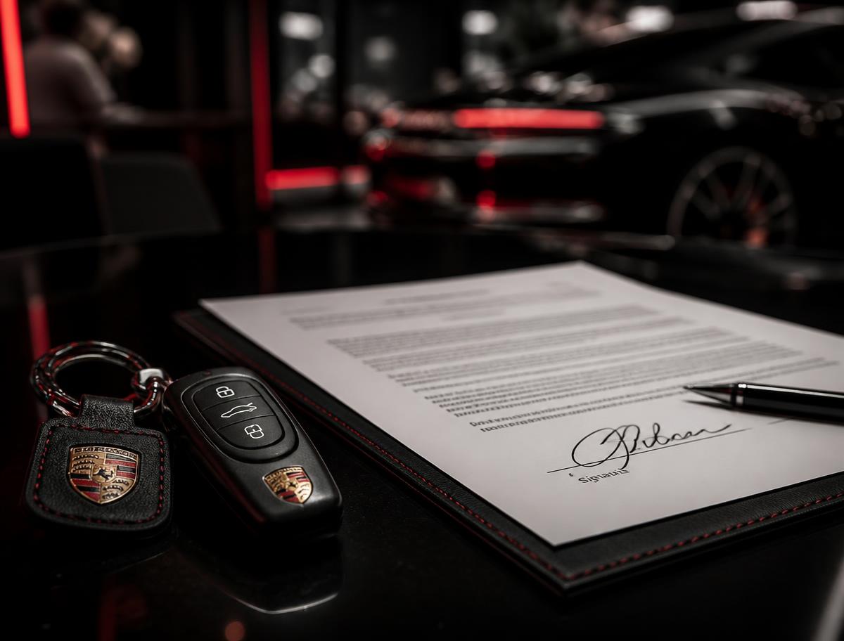 Chave e contrato sobre mesa em concessionária premium